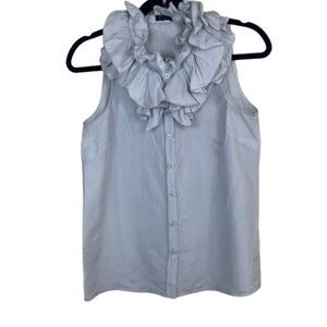 J Crew Elizabeth silk ruffled button down gray tank *read description*